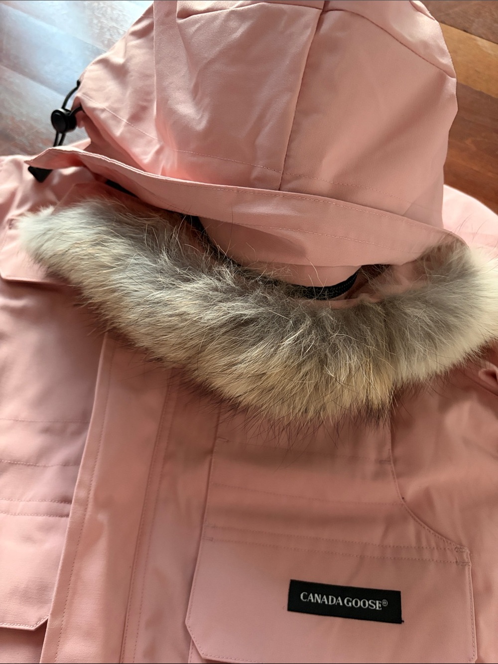 Canada Goose Kids Blush Pink Hooded Puffer Jacket with Fur Trim - Picture 6 of 6